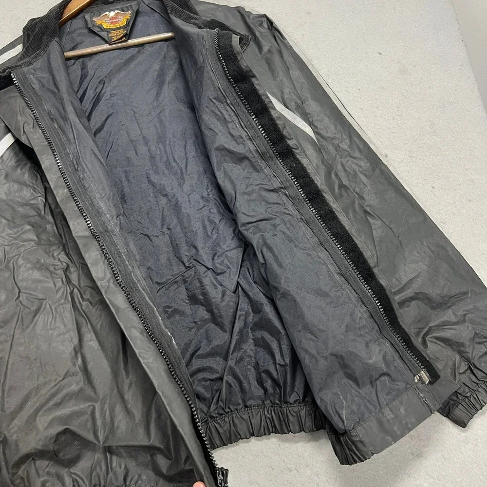 Vintage Harley Davidson Mens Rain Jacket Black PVC Windbreaker Winged Logo Large